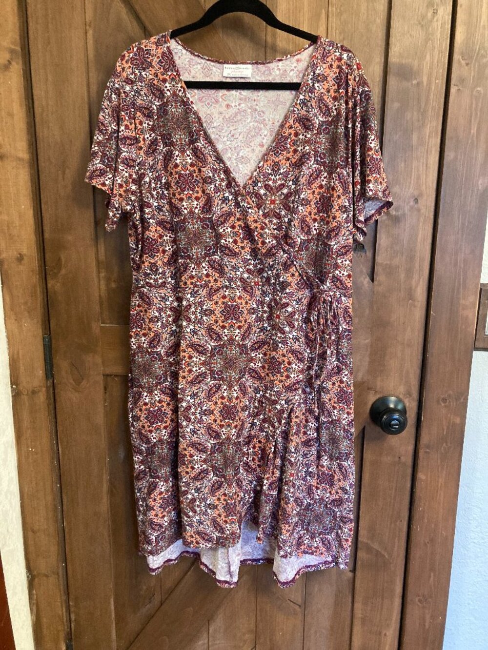Soft & Comfy Bobbie Brooks Faux Wrap Red Paisley Dress Size 2x